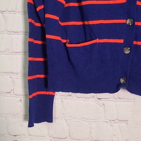 American Eagle Outfitters Navy Blue Orange Stripe Wool Rabbit Hair Blend Sweater - Picture 6 of 15
